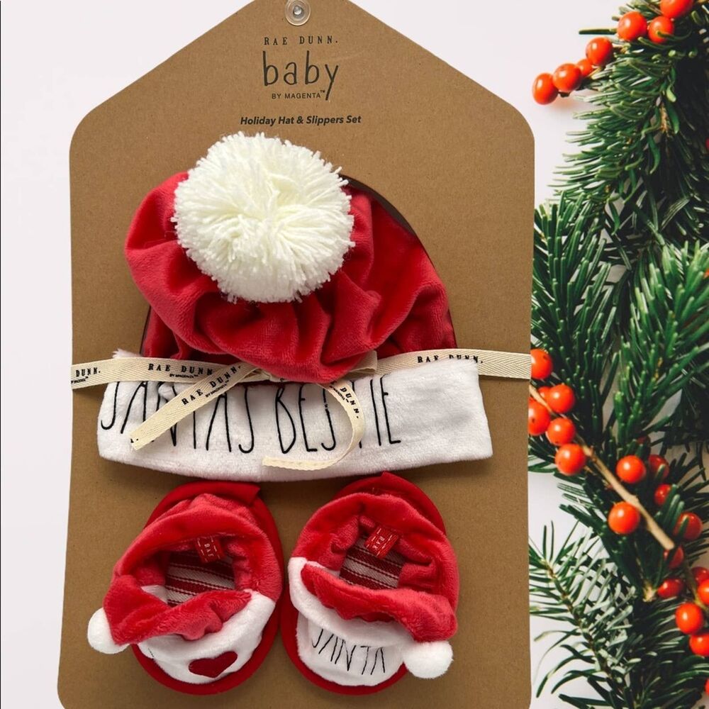 Rae Dunn Baby Holiday Hat & Slippers Set